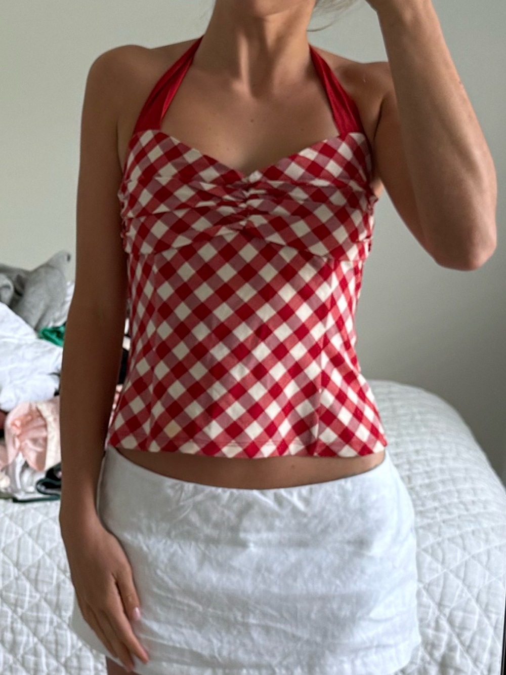 LPA Red and White Gingham Halter Top